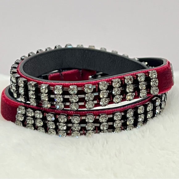 NWT Tory Burch CRYSTAL EMBELLISHED DOUBLE-WRAP VELVET BRACELET-- Imperial Garnet - Picture 5 of 11
